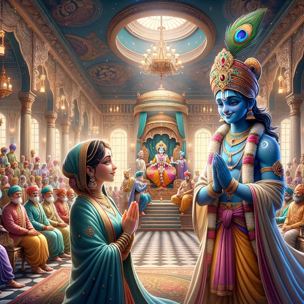 Royal Court Scene with Karma Bai and Krishna