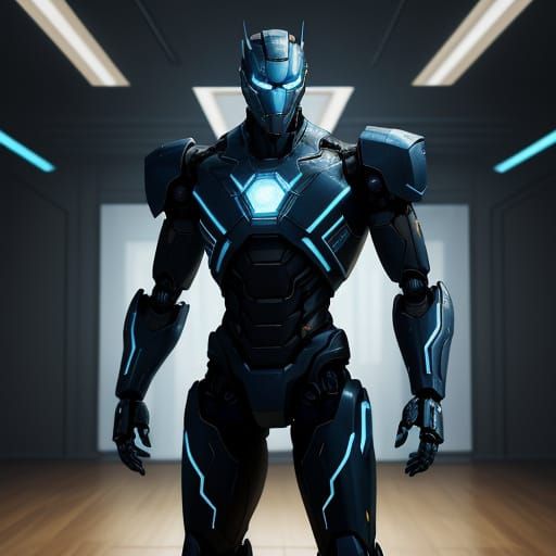 Robot with Glowing Circuits in Stark Lighting, Vibrant Oil P...