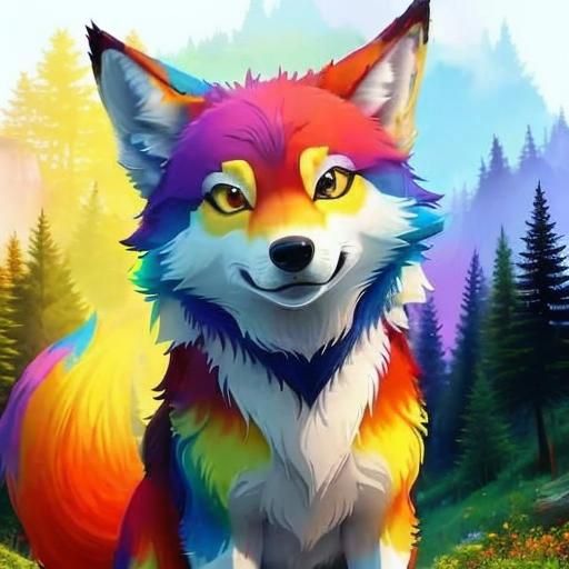 Colorful Wolf in Fantasy Forest: Pixar-Inspired Art