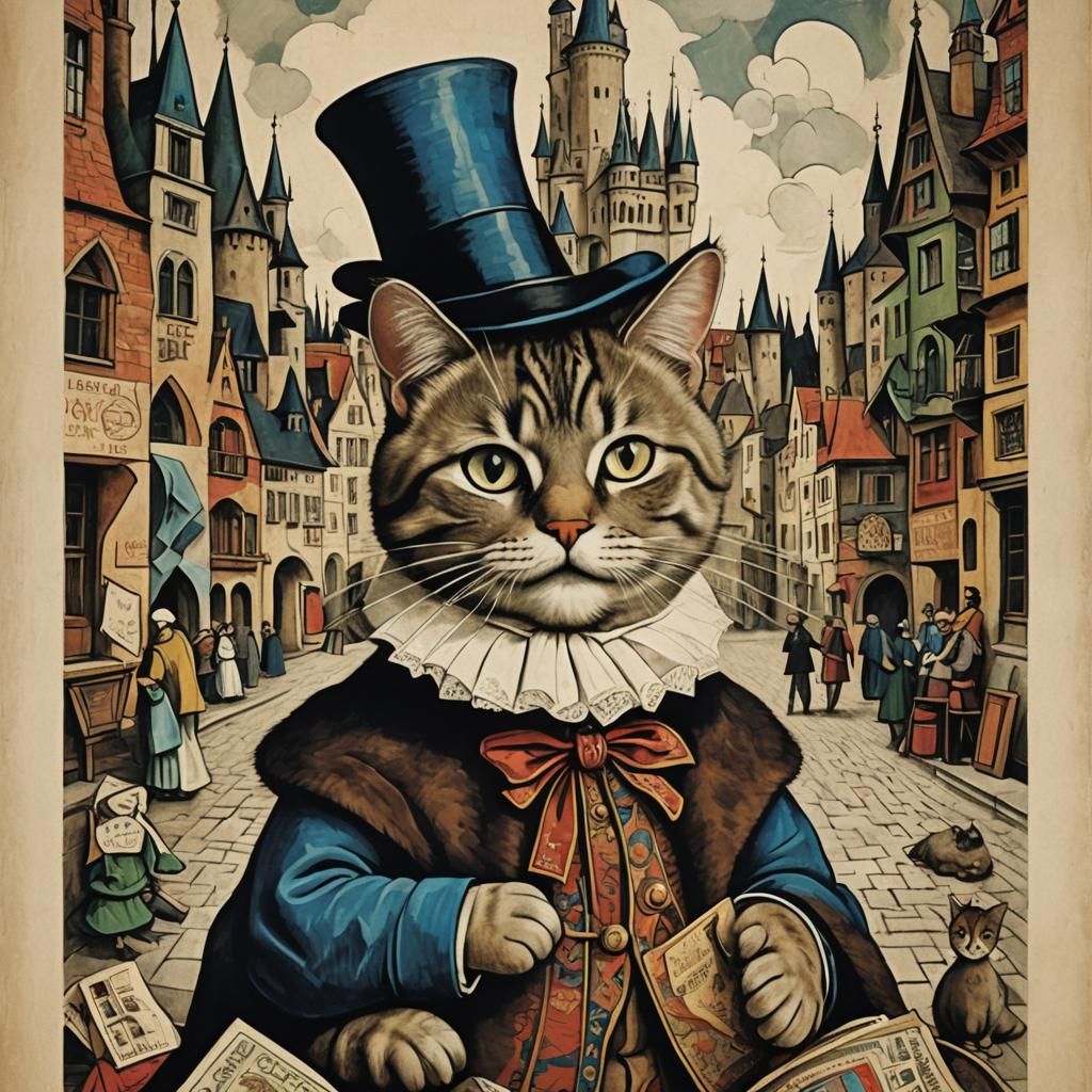 Wonderland Plush Cat: Vintage Travel Poster Art