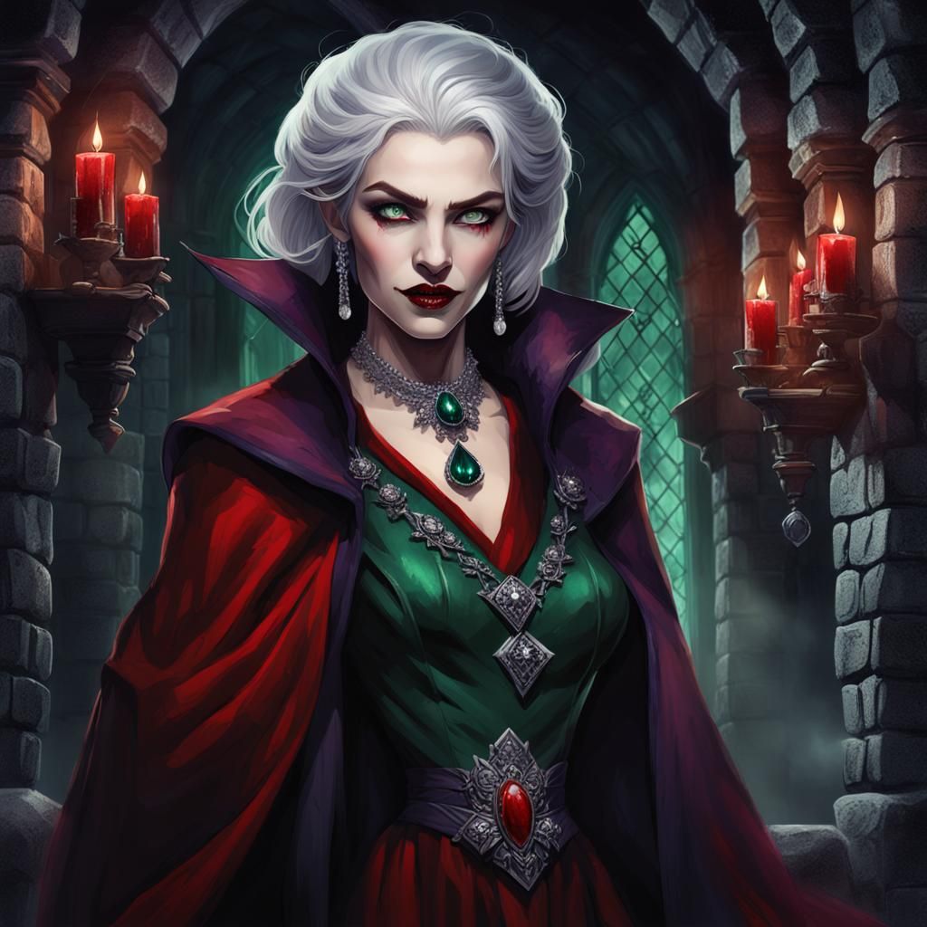 Vampire Portrait with Emerald Eyes in Fantasy Art