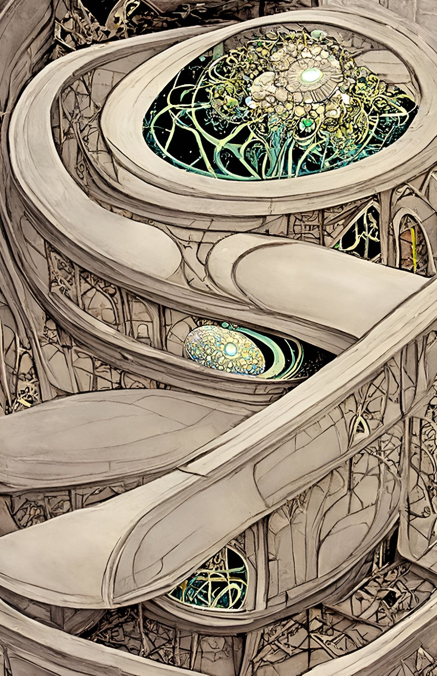 Futuristic Sanctuary of Cosmic Knowledge in Art Nouveau Styl...