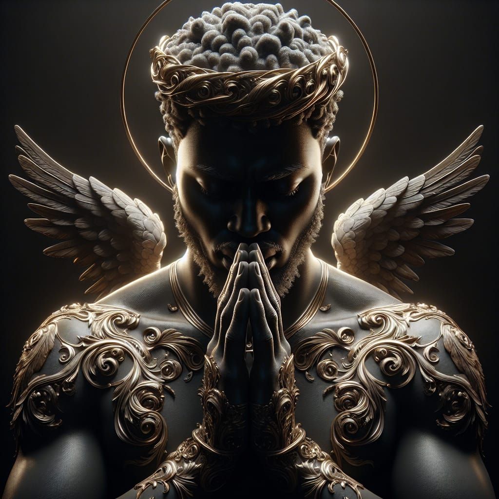 Angelic Praying Hands of a Black Man: Hyperrealistic Render