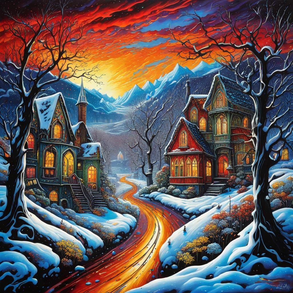 Chaotic Four Seasons Landscape in Gothic Style