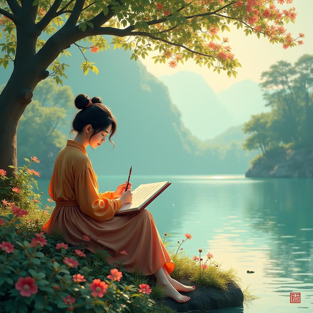 Poet by a Lake in Ancient Vietnam