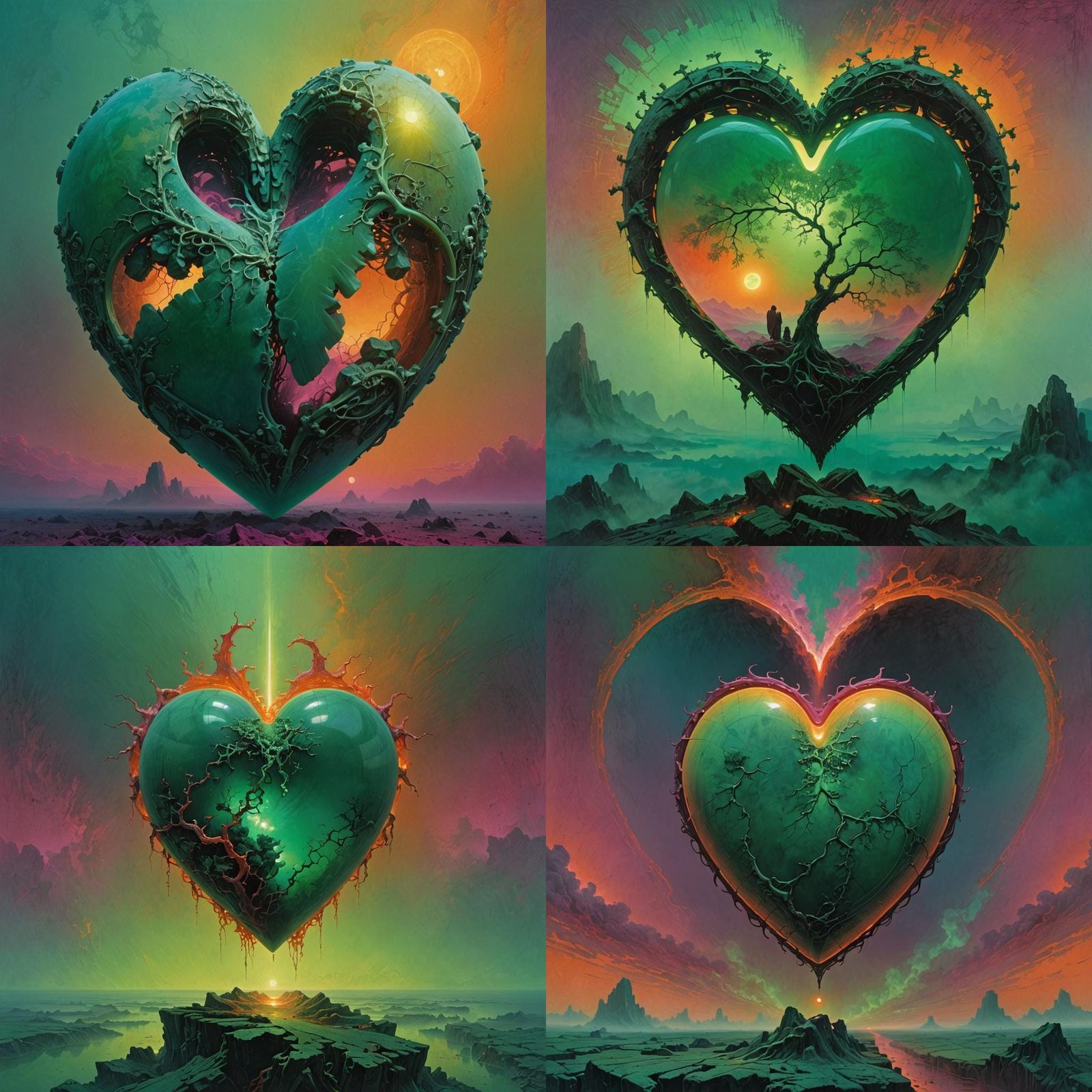 Ethereal Green Glow: A Jade Heart in Surreal Style