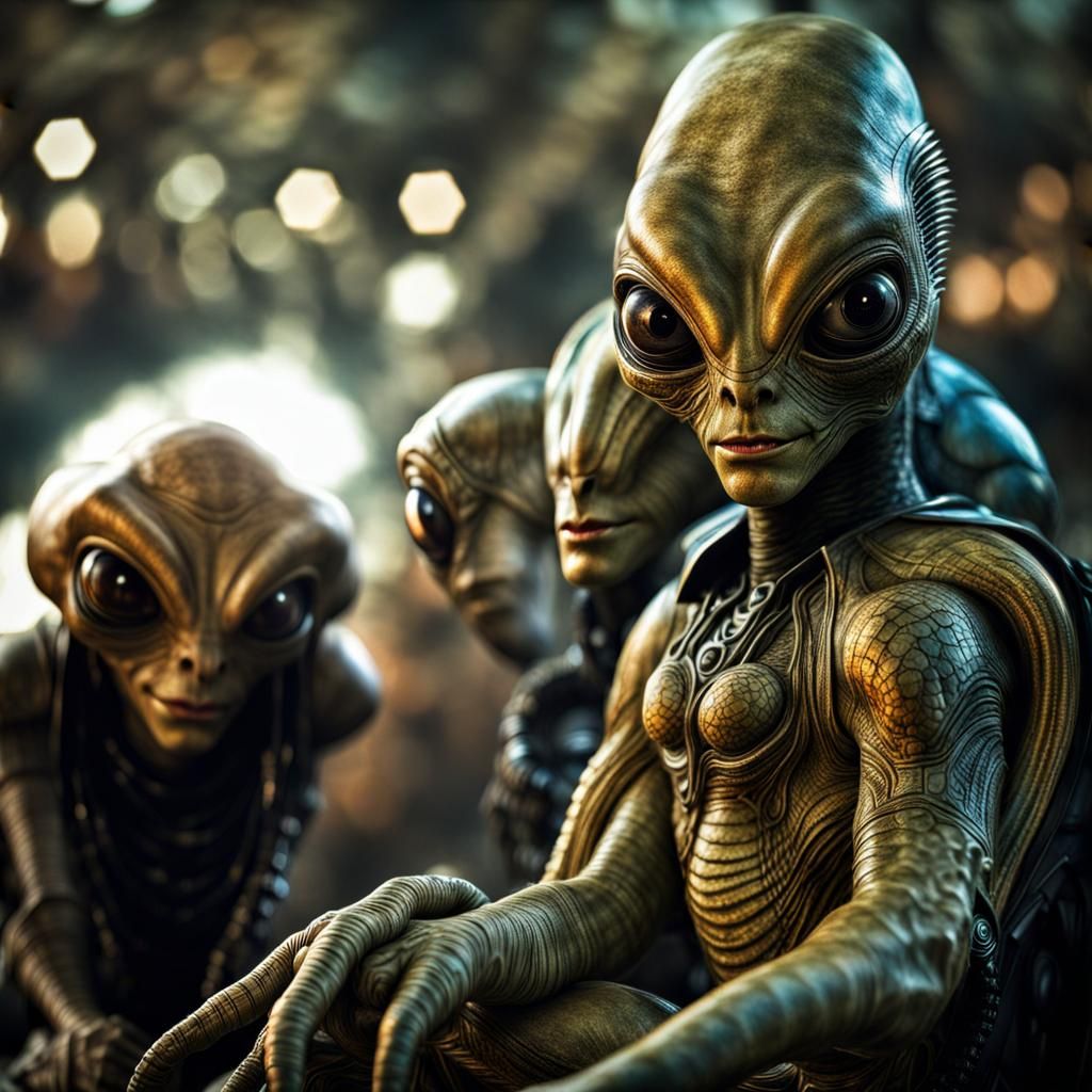 Photorealistic Aliens in Fashionable Clothing: Masterpiece P...