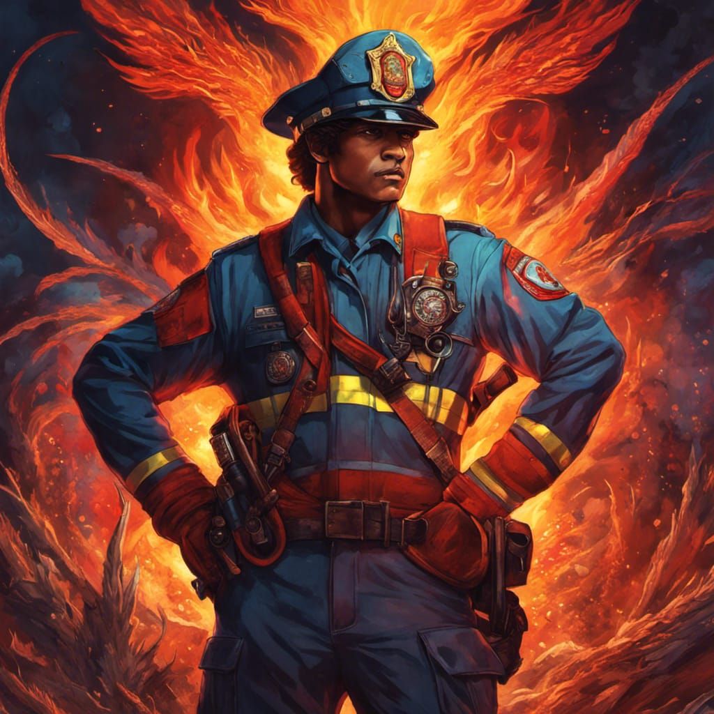 Dragon Firefighter in Graphic Novel Style