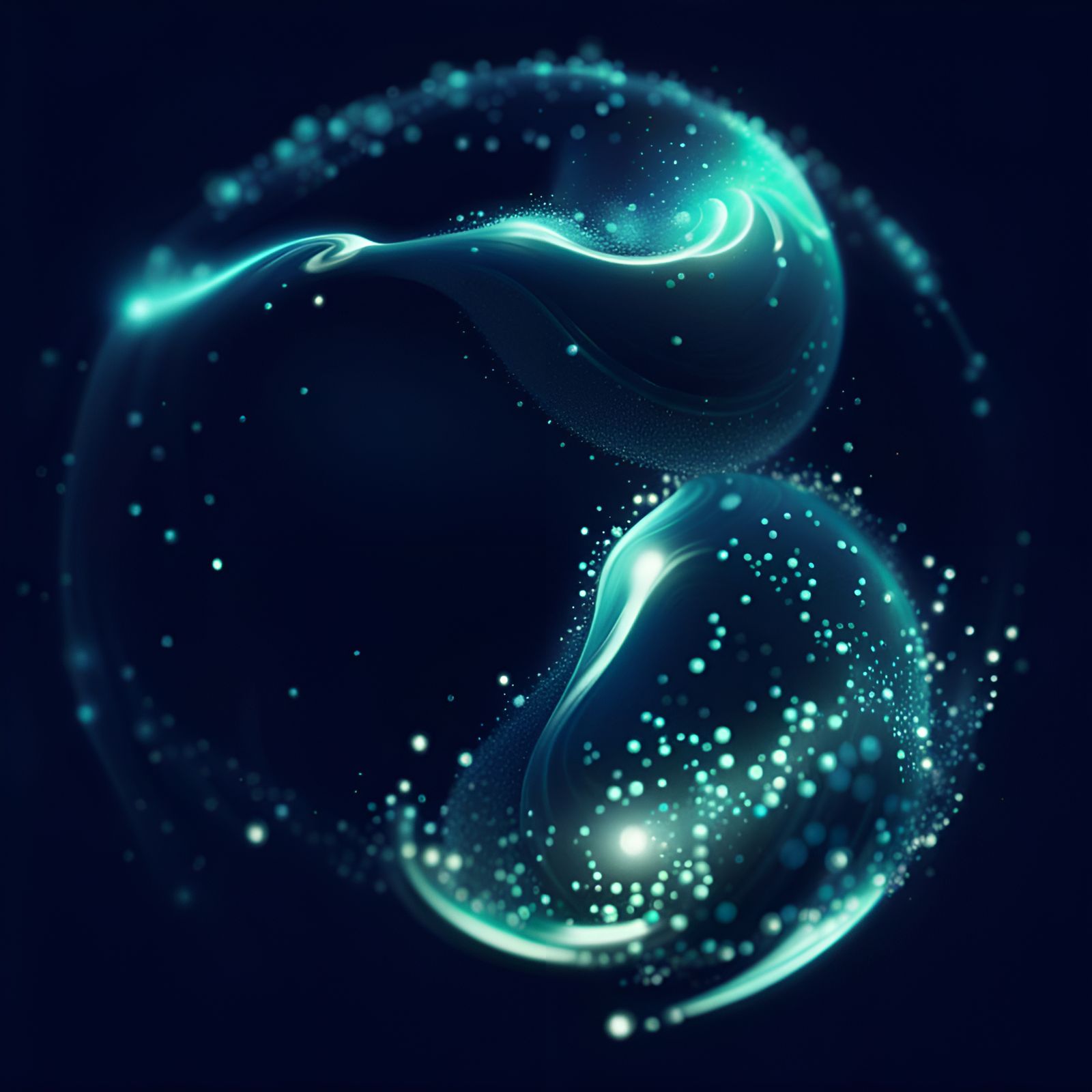 Swirling Teal Particles on Invisible Sphere