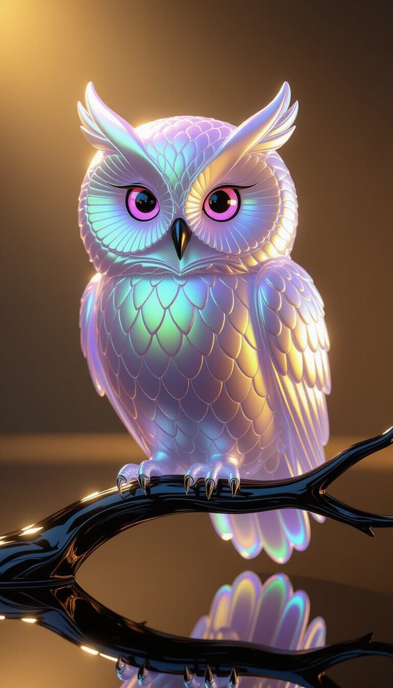 Iridescent Glass Owl in 3D Render