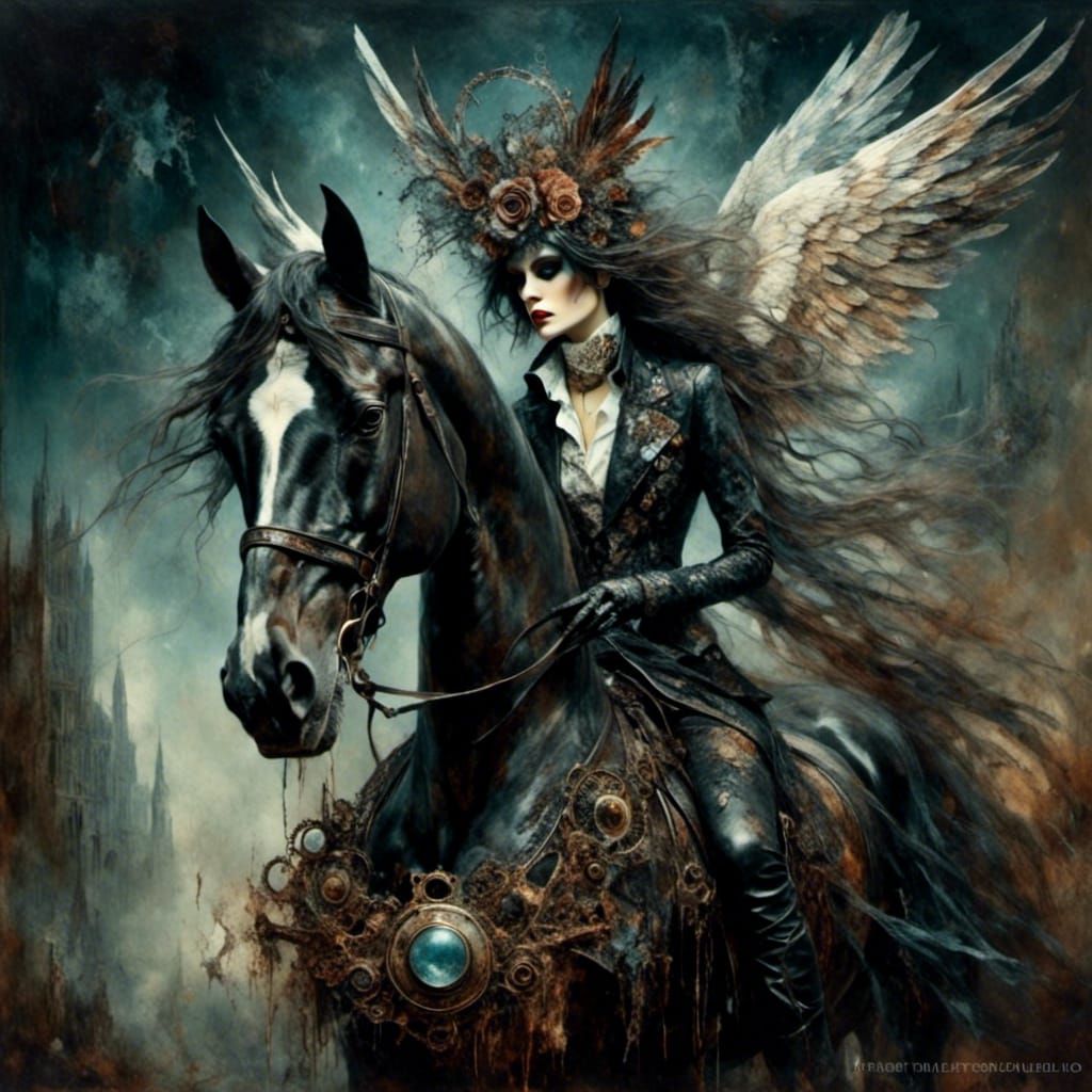 Cosmic Pegasus in Psychedelic Steampunk Goth Style