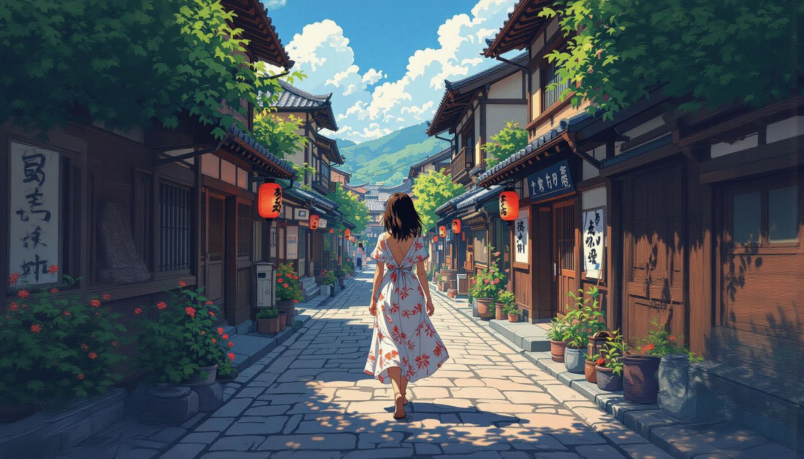 Lofi Girl in Samurai Town: Cel-Shaded Anime Art