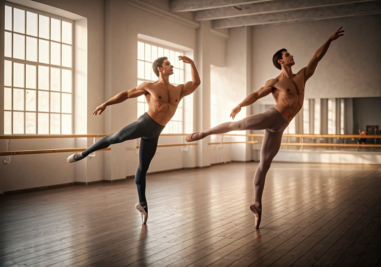 Muscular Male Ballet Dancers in Hyper-Realistic Style