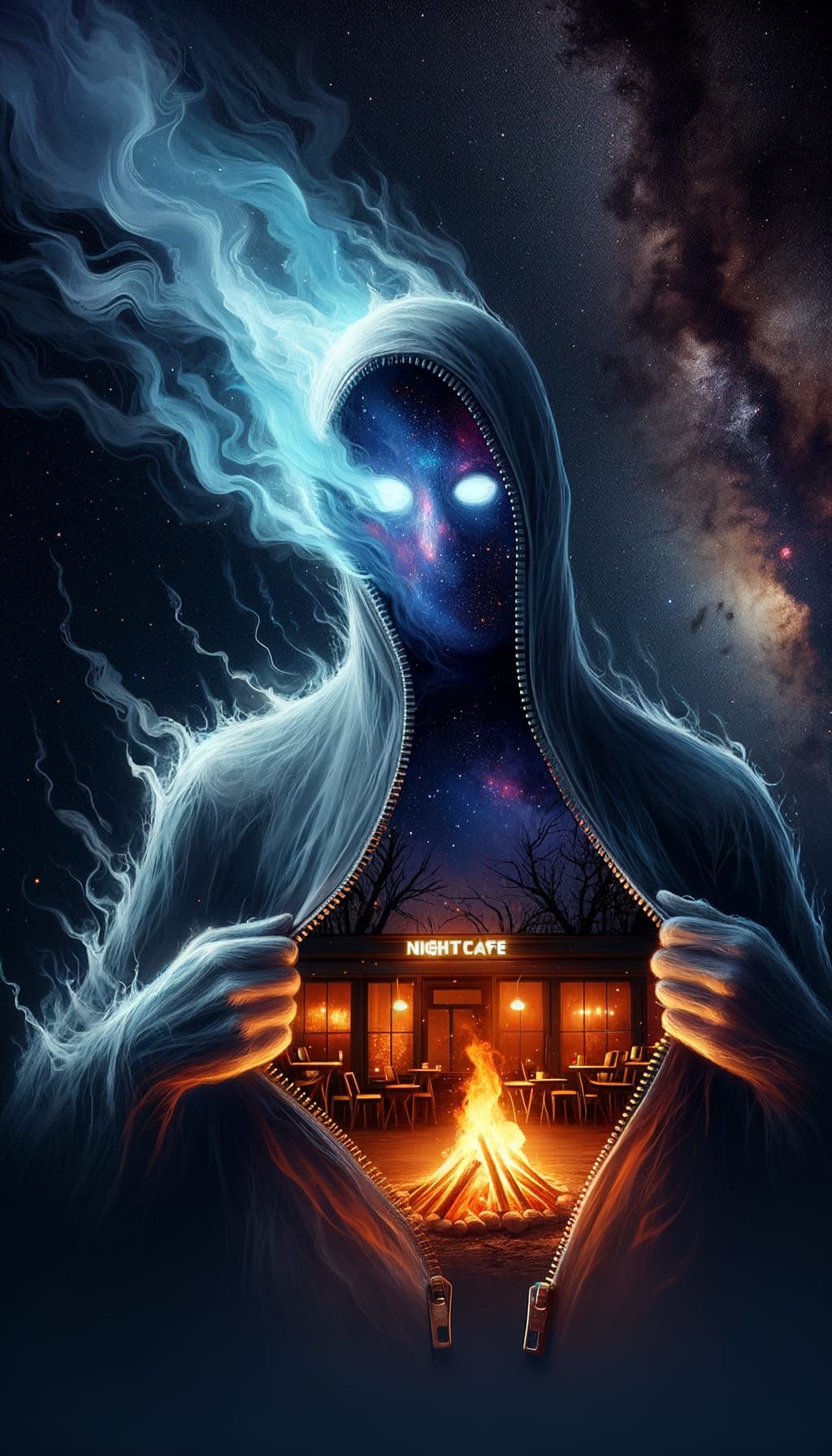 Spectral Entity Unveils NightCafe in Cosmic Night Sky