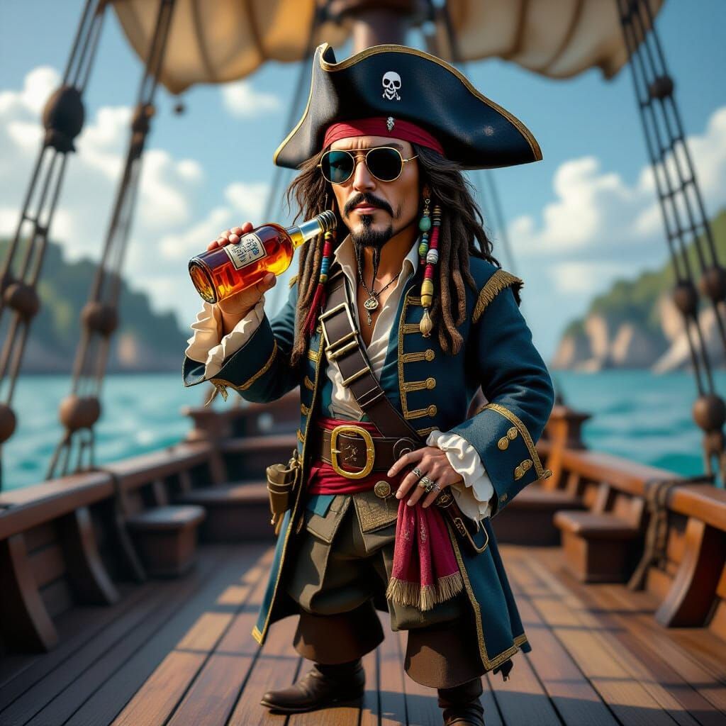 Captain Jack Sparrow Drinks Rum on Pirate Ship