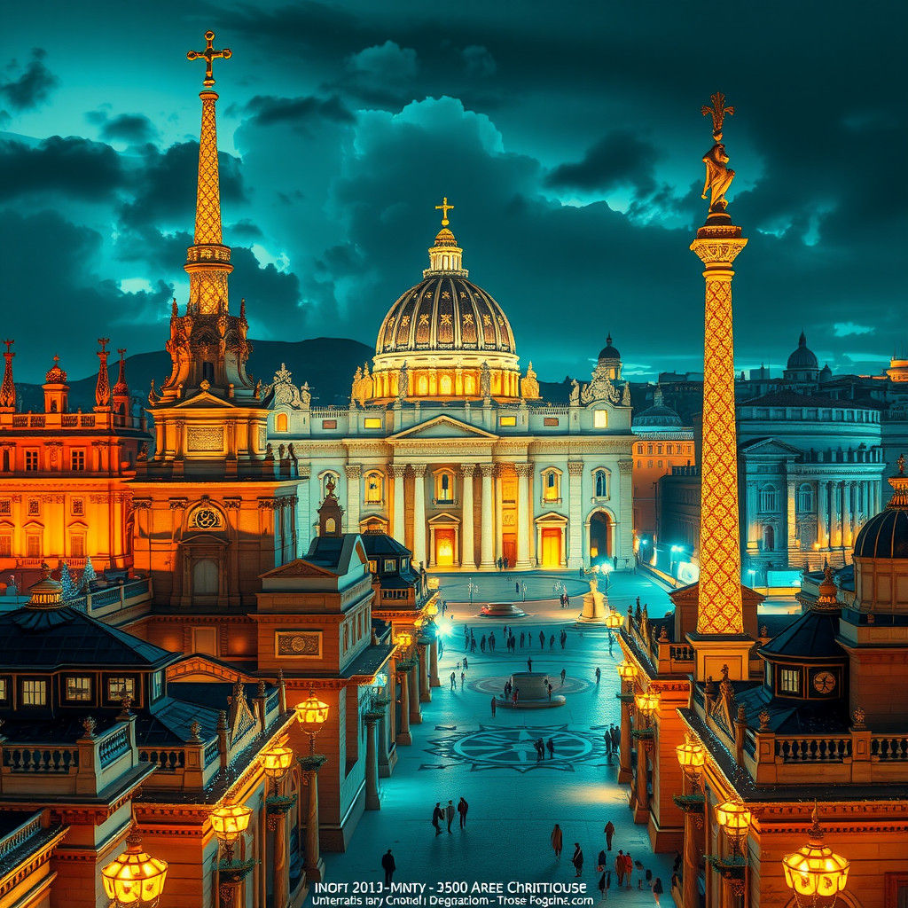 Vatican City Christmas Skyline in Art Nouveau Style