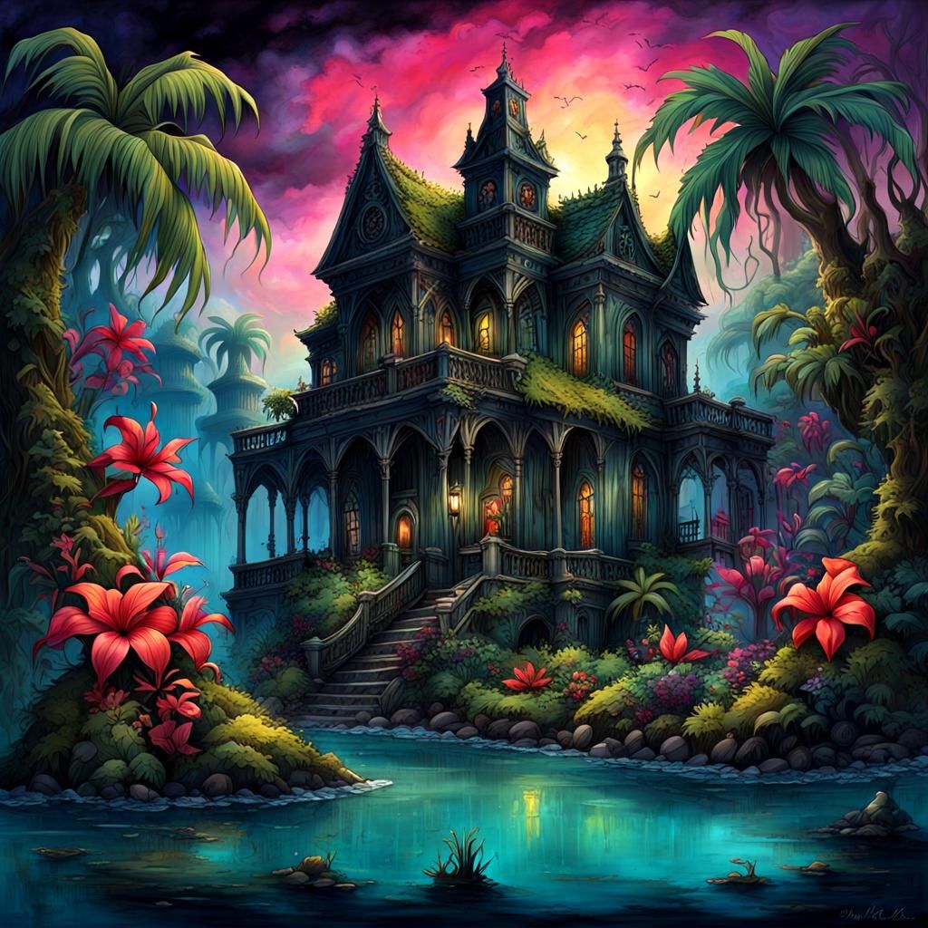 Tropical Gothic Horror Island: Ethereal Alcohol Ink Painting