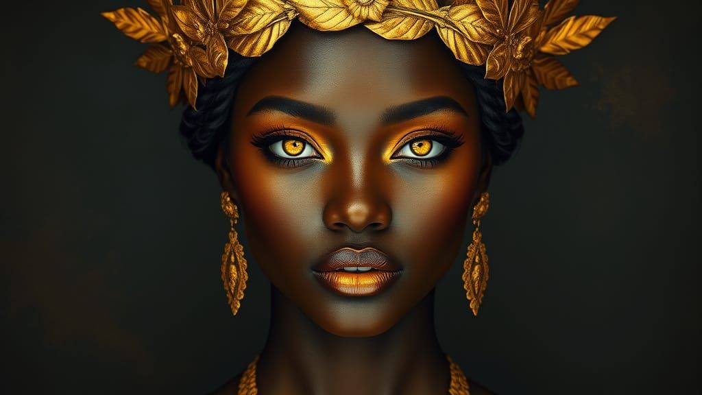 Elegant Neoclassical Portrait of a Dark-Skinned Goddess in G...