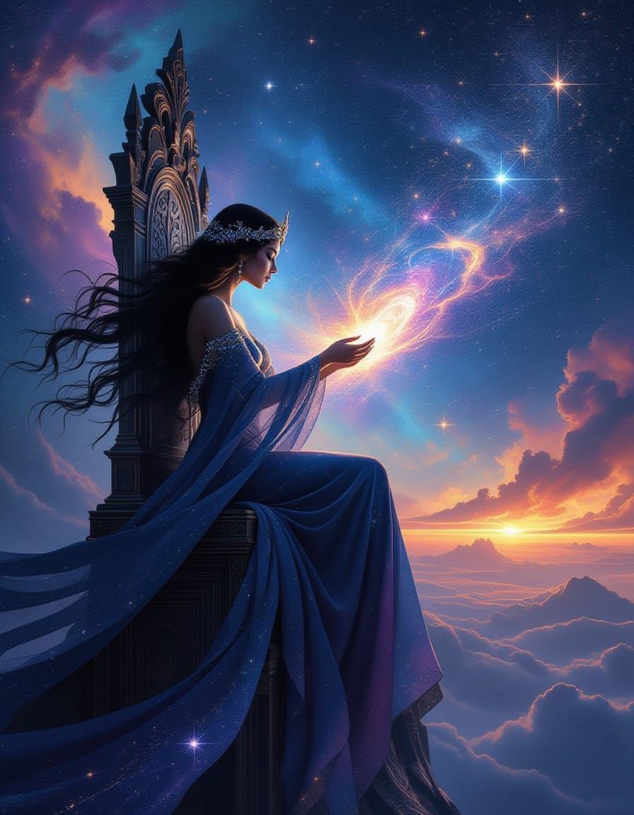 Celestial Goddess Weaving Starlight into Cosmic Tapestry