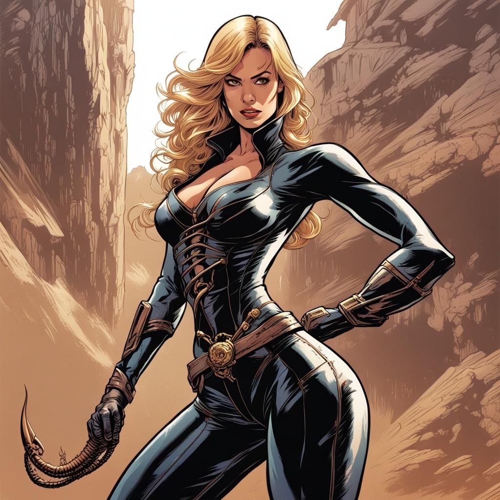 Western Superheroine with Scorpion Motif in Comic Style