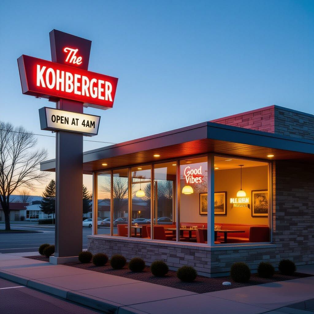 Mid-Century Modern Restaurant "The Kohberger" at Golden Hour