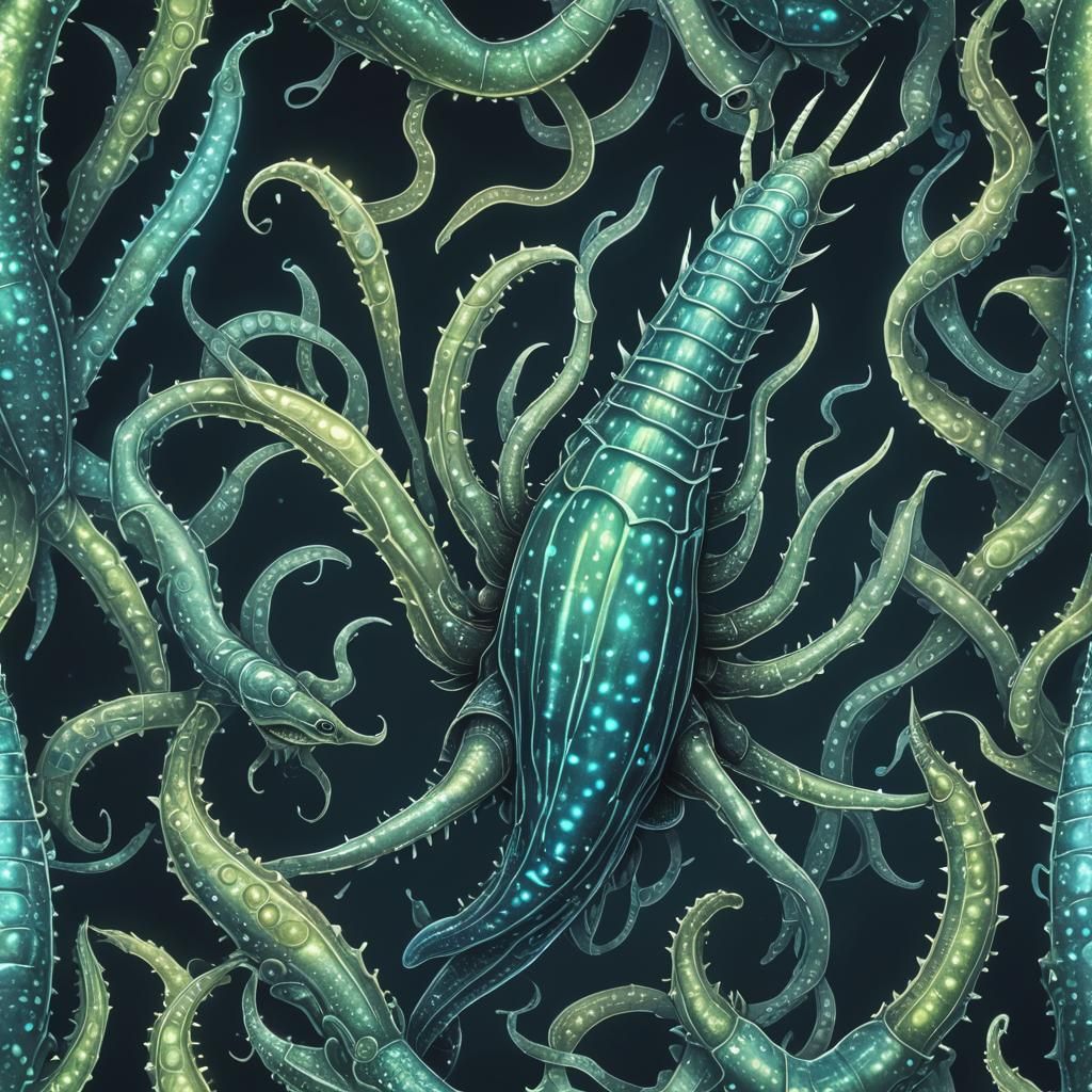 Bioluminescent Alien Creature with Venomous Barb, Digital Ar...