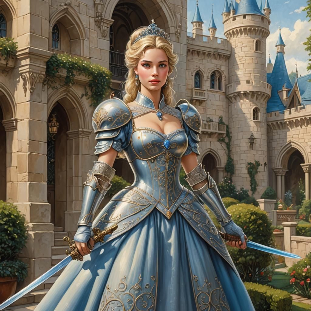 Cinderella as Palace Guard in Fairytale Art Style