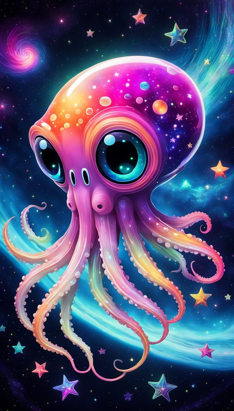 Whimsical Cosmic Encounter in Vibrant Hues