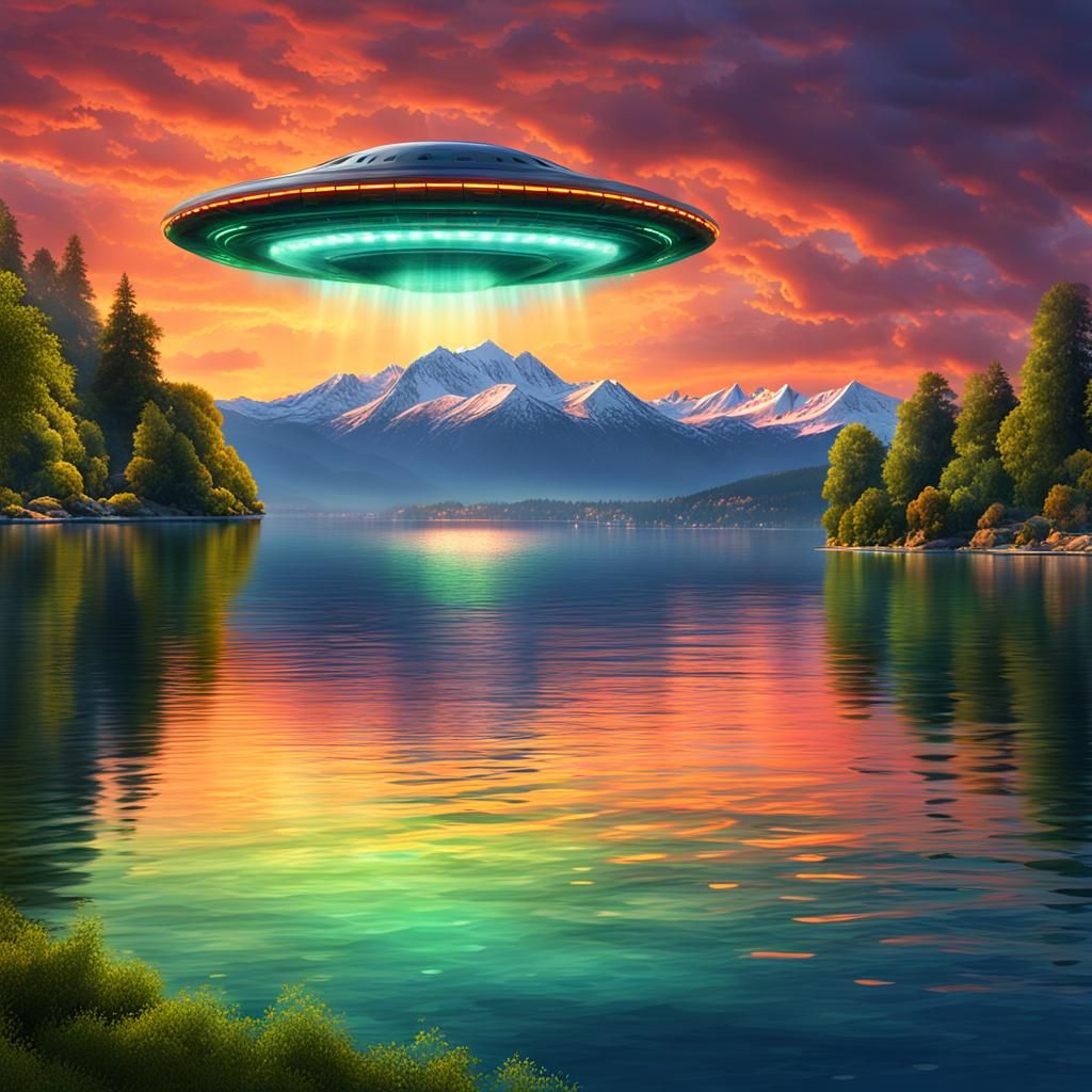 UFO Over Lake Geneva: Digital Fantasy Art