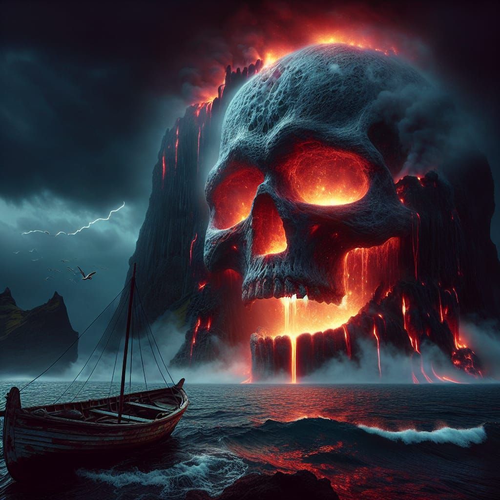 Skull Island Lava Flow on a Dark Ocean