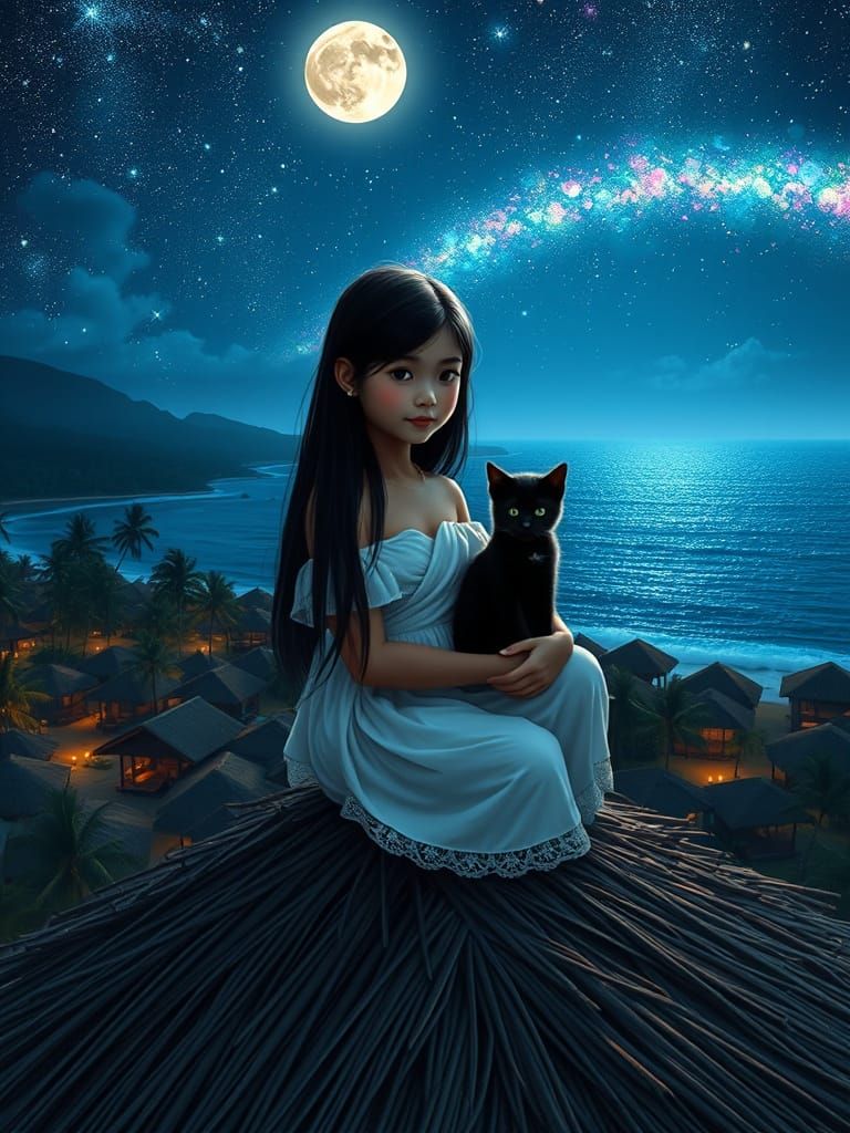 Polynesian Village Girl Under Harvest Moon