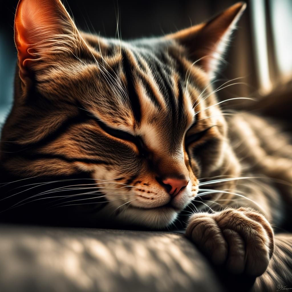 Hyperrealistic Sleeping Cat in Cinematic Style