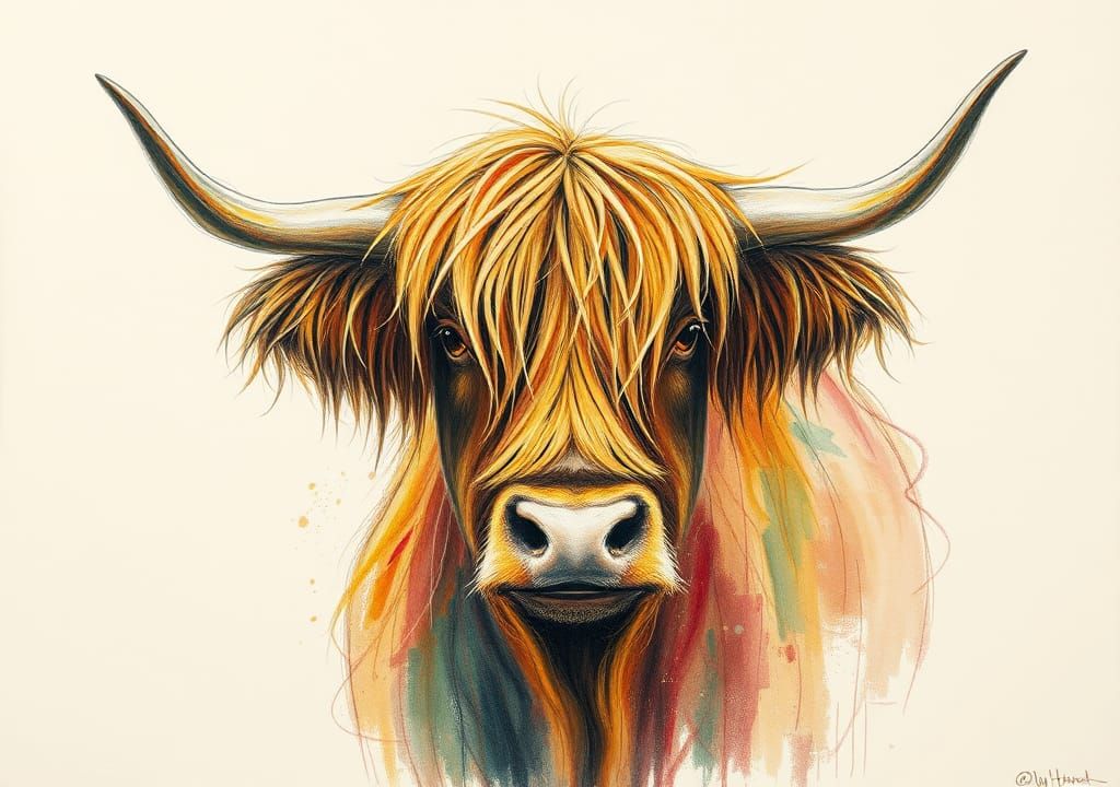 Surreal Highland Cow in Mixed Media Abstract
