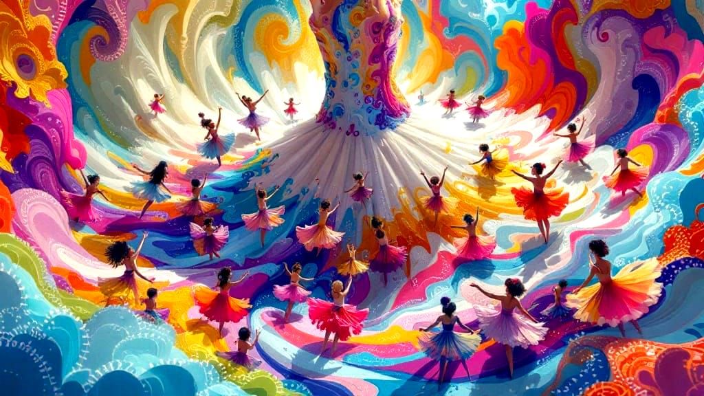 Dazzling Ballerina Dreamscapes in Abstract Vector Style