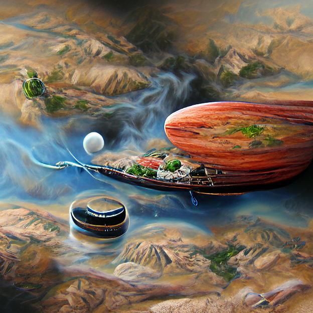 Steamboat in Space: Hyperreal Detailed Painting