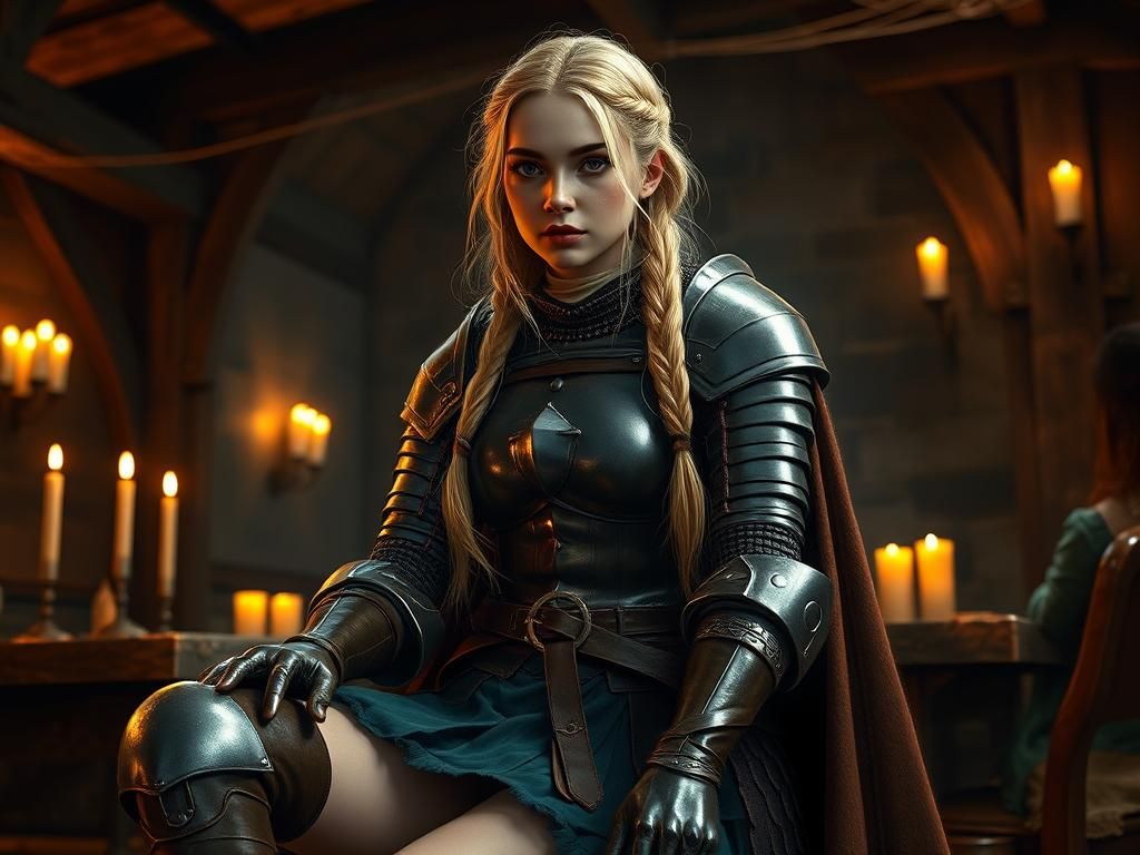 Medieval Tavern Knight in Teal Gambeson, Fantasy Art