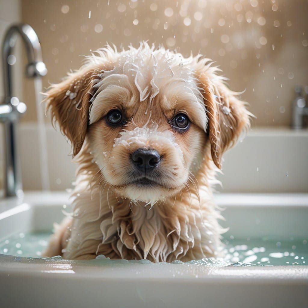 Cute Puppy Portrait in Bath with Bokeh