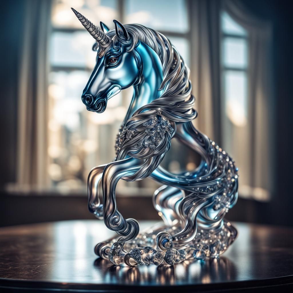 Hyperrealistic Glass Unicorn with Diamond Details
