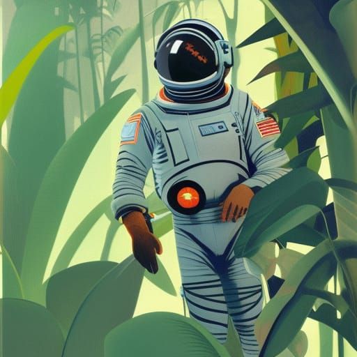 Astronaut in Jungle: Matte Painting in Cold Palette