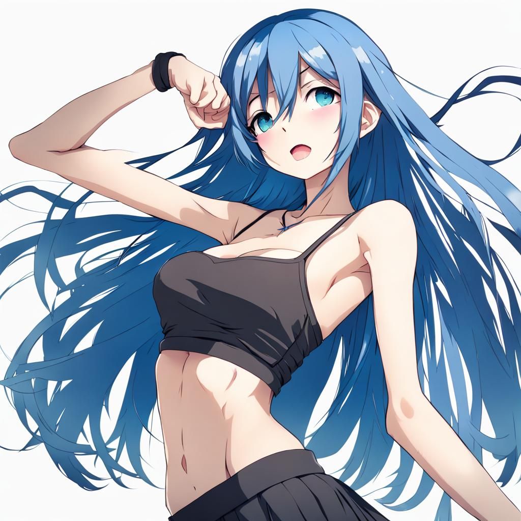 Anime Girl with Blue Hair in Manga Style