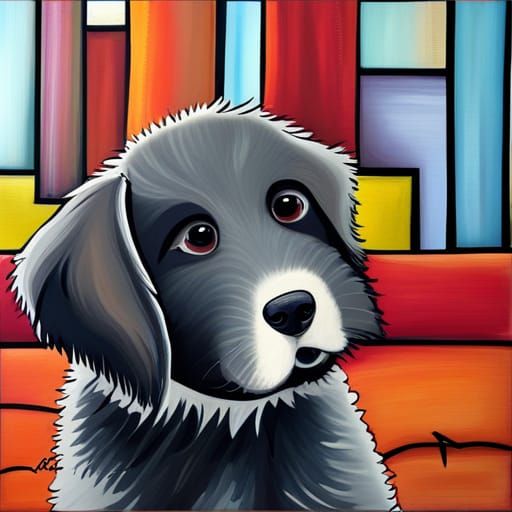 Newfoundland Puppy in Mixed Media Art Style