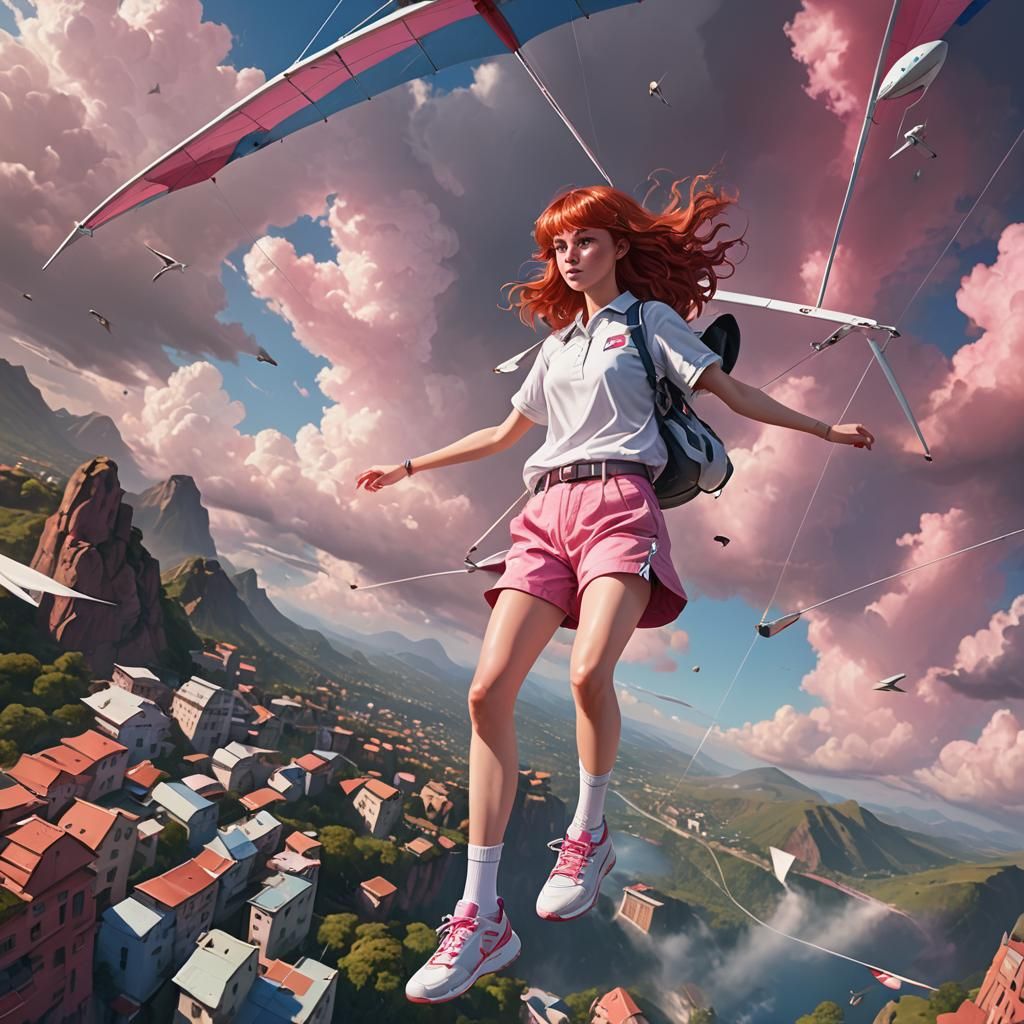 Hang Gliding Woman in Fantasy Concept Art Style