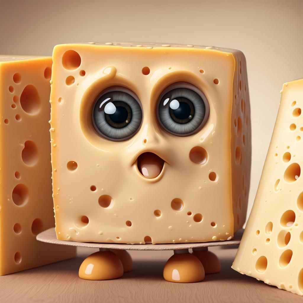 Adorable Cartoon Cheese Wheel Portrait in CGI