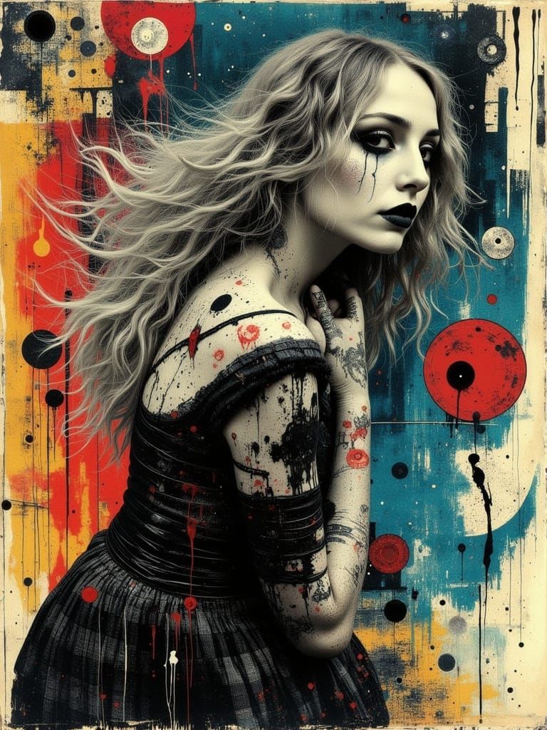 Gothic Surreal Woman Portrait in Abstract Grunge Style