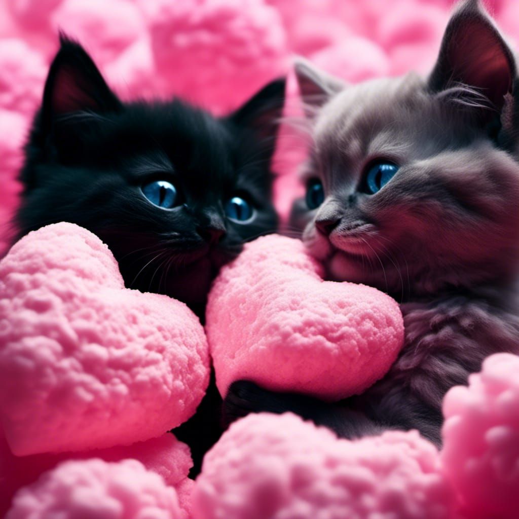 Fluffy Chibi Kittens Share Carnival Cotton Candy