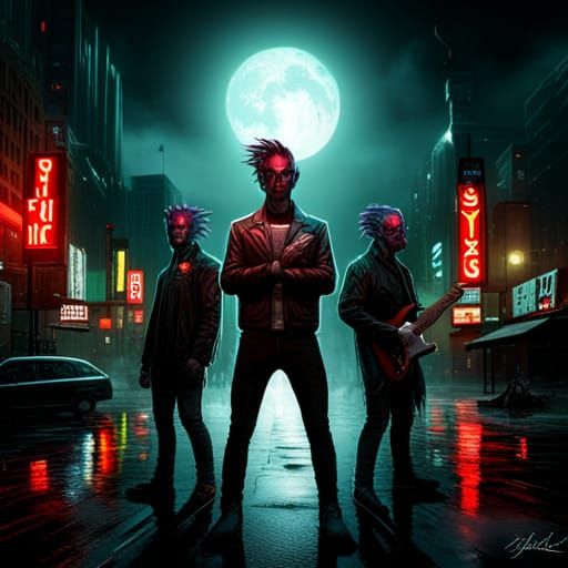 Punk Band Performance in Rainy Cyberpunk City