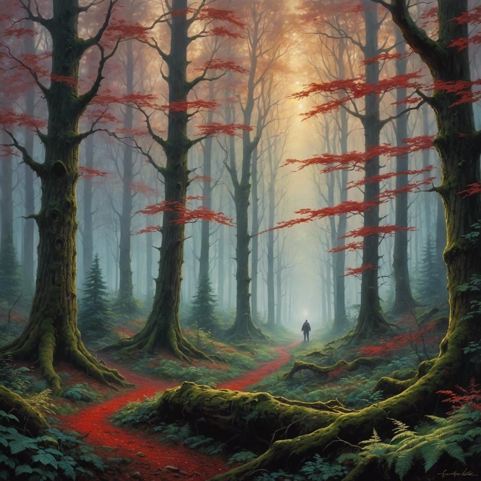 Ethereal Forest Scene with Whispering Trees