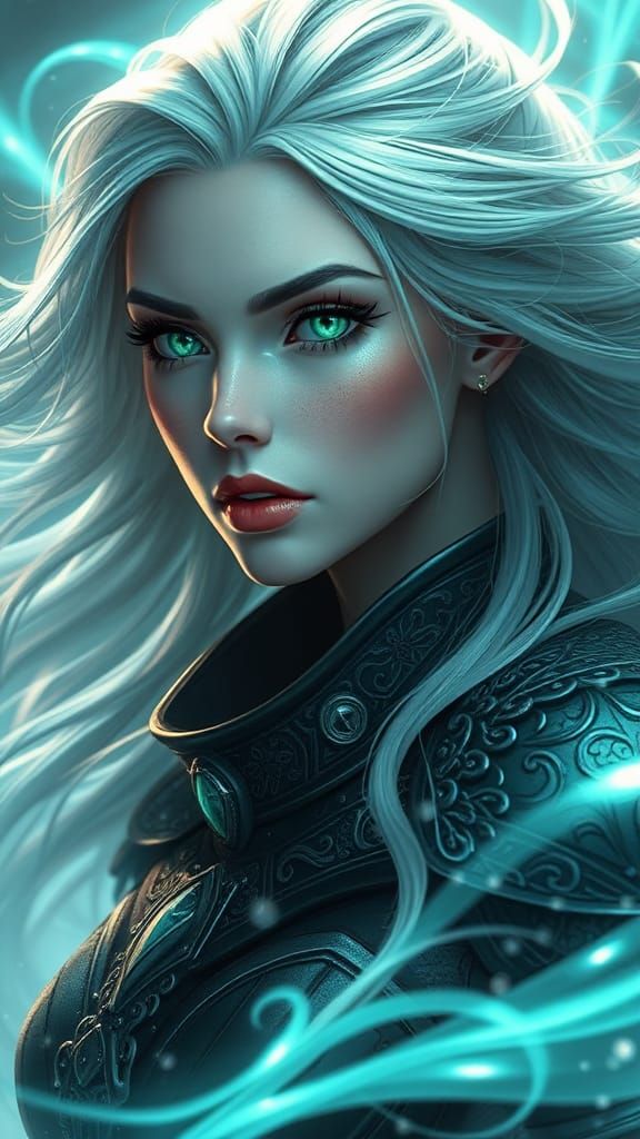 Enchantress in Armor with Ethereal Magic, 3D Anime Art