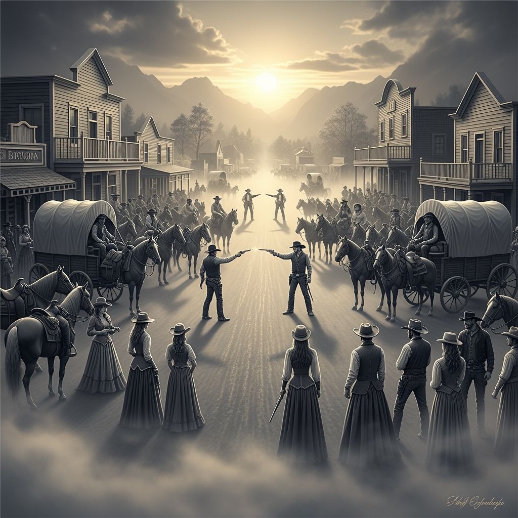 Old West Duel in Monochromatic Style with Gold Accents