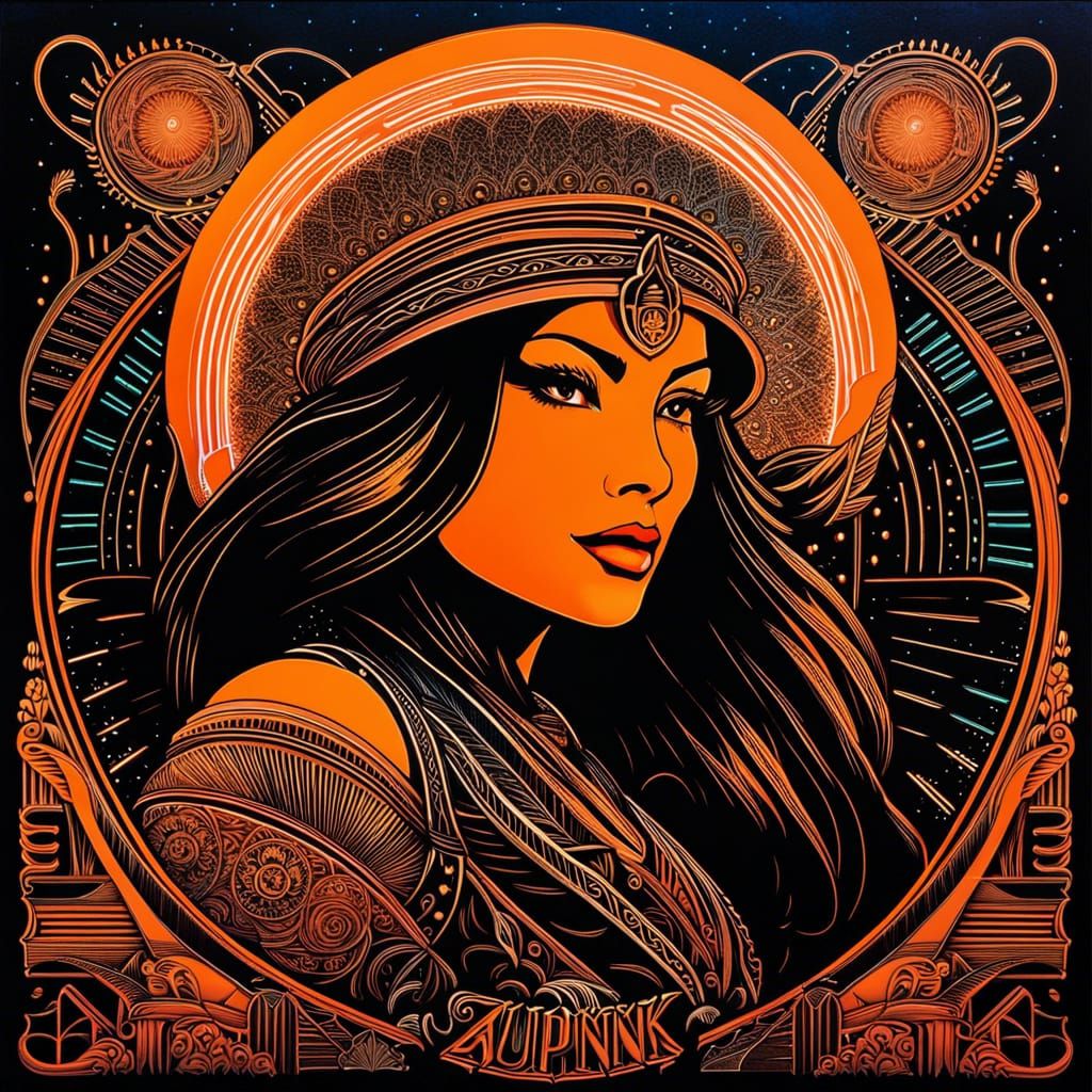 Intricate Art Nouveau Wizardpunk with Meteoric Background